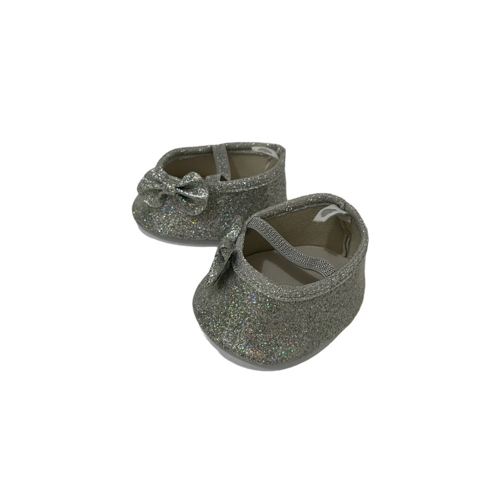 Build-A-Bear Silver Sparkle Shoes BABW Bow 16" Glitter